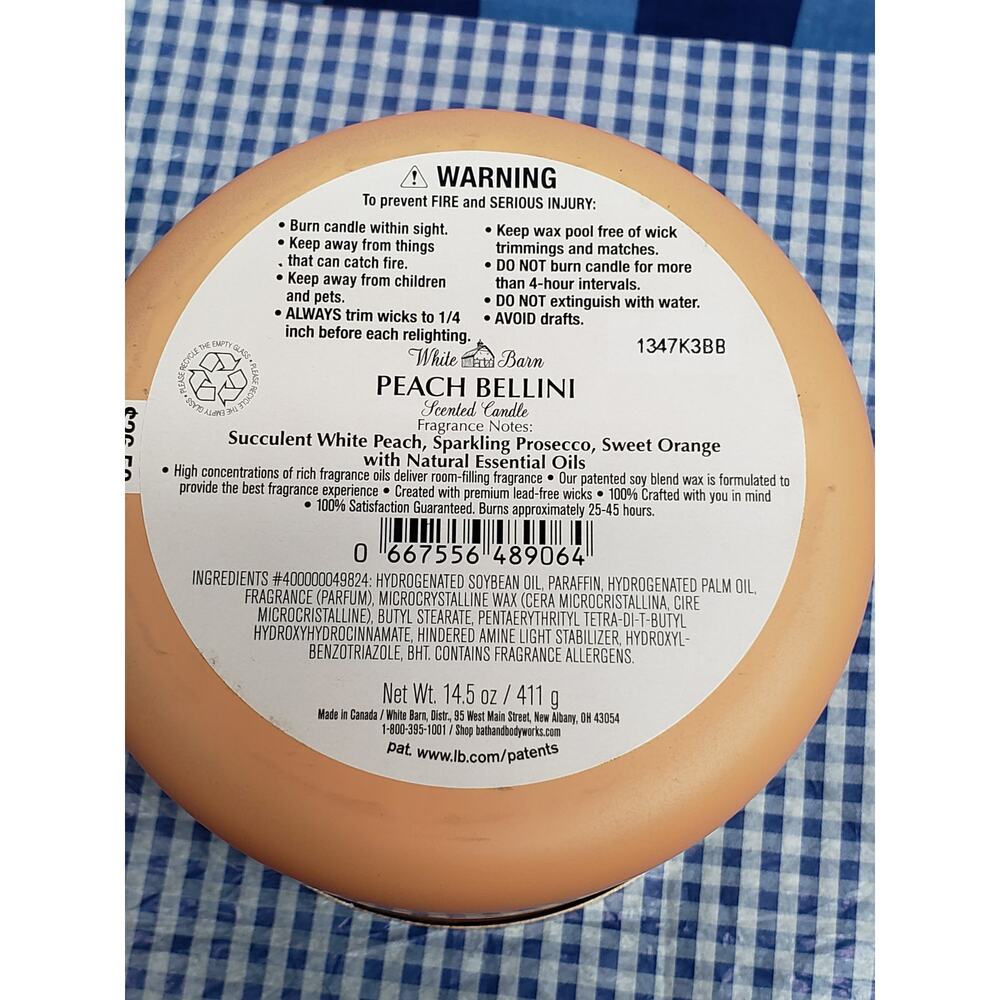 BBW Peach Bellini Solid Orange White Barn Large 3 Wick Candle Home Fragrance - Picture 2 of 2